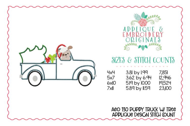 130 Puppy Dog in Truck with Tree Applique Design - Image 2