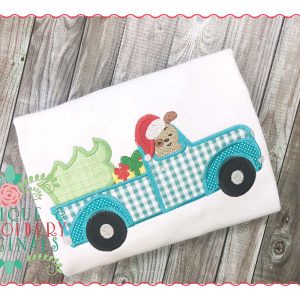 130 Puppy Dog in Truck with Tree Applique Design