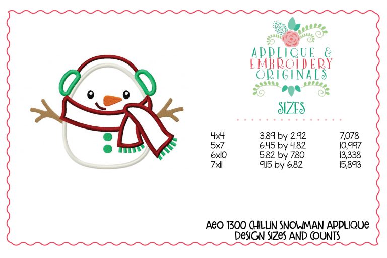 1300 Chillin Snowman with Scarf Applique Design - Image 2