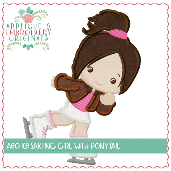 1306 Ice Skating Girl with Ponytail Applique Design - Image 2