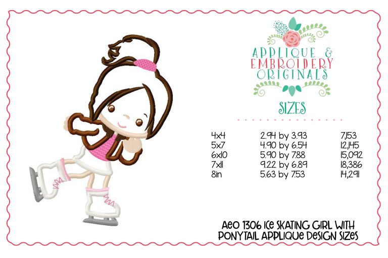 1306 Ice Skating Girl with Ponytail Applique Design - Image 3
