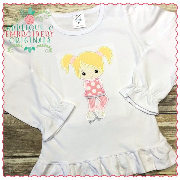 1307 Ice Skating Girl with Pigtails Applique Design - Image 3