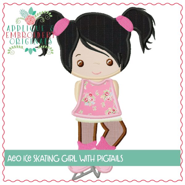 1307 Ice Skating Girl with Pigtails Applique Design - Image 2