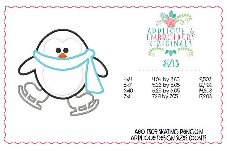 1309 Ice Skating Penguin Applique Design - Image 3