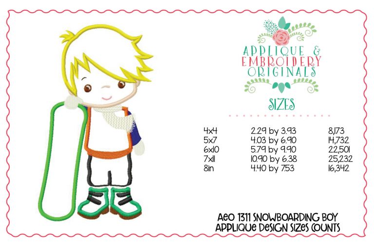 1311 Winter Snow Snowboarding Boy Applique Design - Image 3