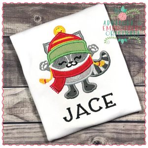 1312 Winter Toasty Raccoon Applique Design