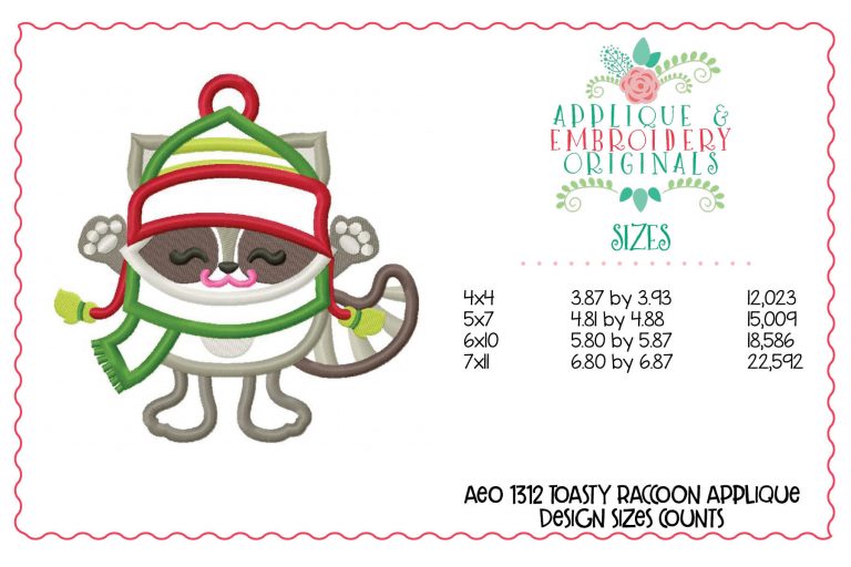 1312 Winter Toasty Raccoon Applique Design - Image 3