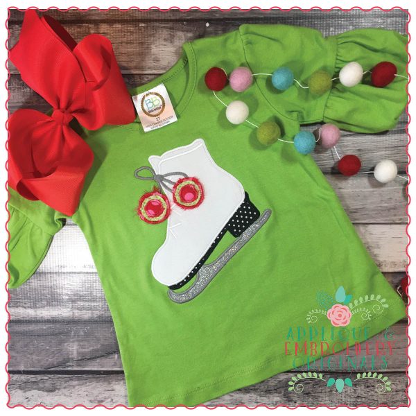1317 Single Ice Skate with Fringe Ball Applique Design - Image 3