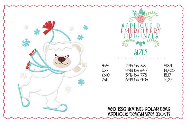 1320 Ice Skating Polar Bear Applique Design - Image 3