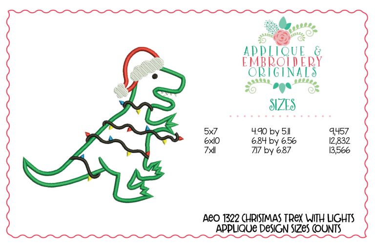 1322 Dinosaur T-Rex Lights Applique Design - Image 3