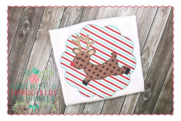 133 Reindeer Leaping Scallop Patch Applique Design