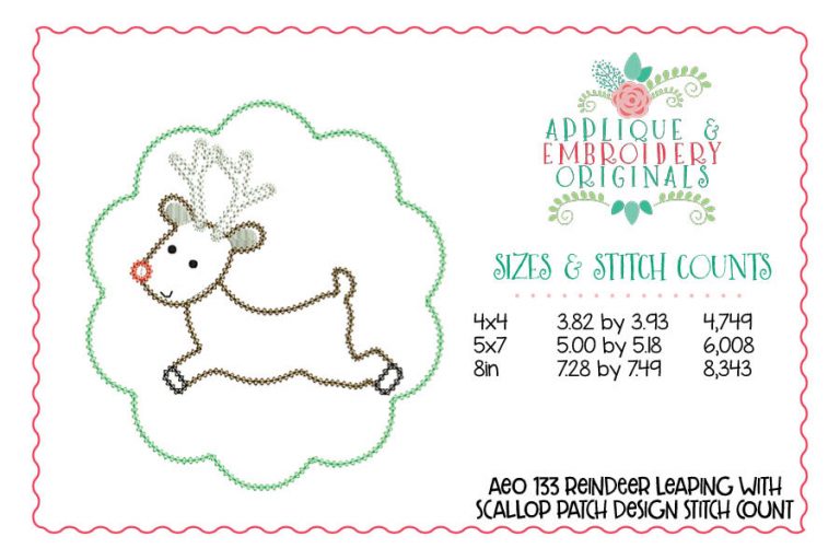133 Reindeer Leaping Scallop Patch Applique Design - Image 2