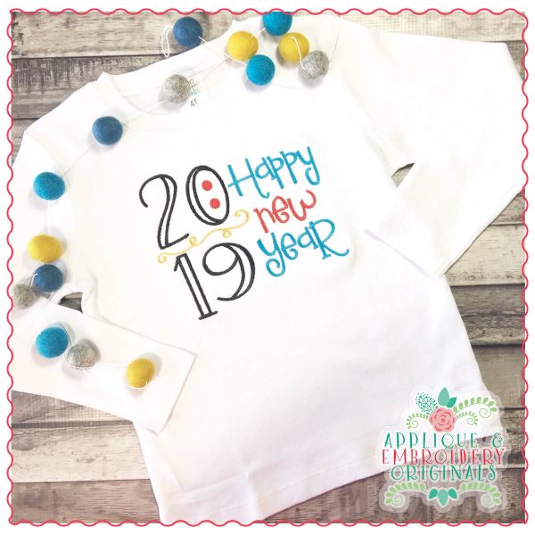 1333 2019 Happy New Year Embroidery Design - Image 2