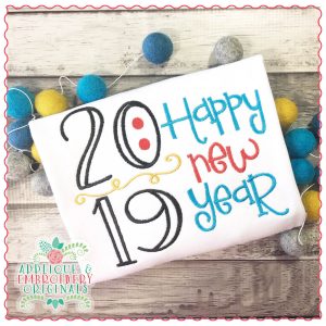 1333 2019 Happy New Year Embroidery Design