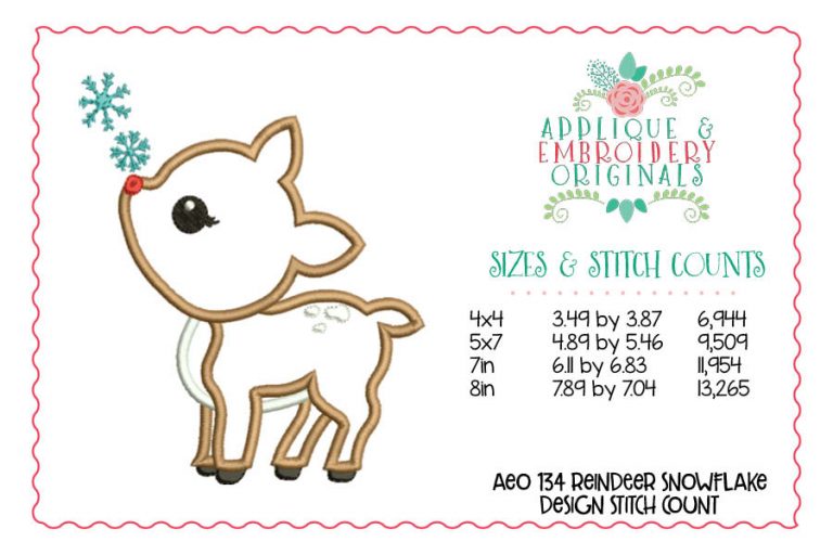 134 Reindeer Snowflake Applique Design - Image 2