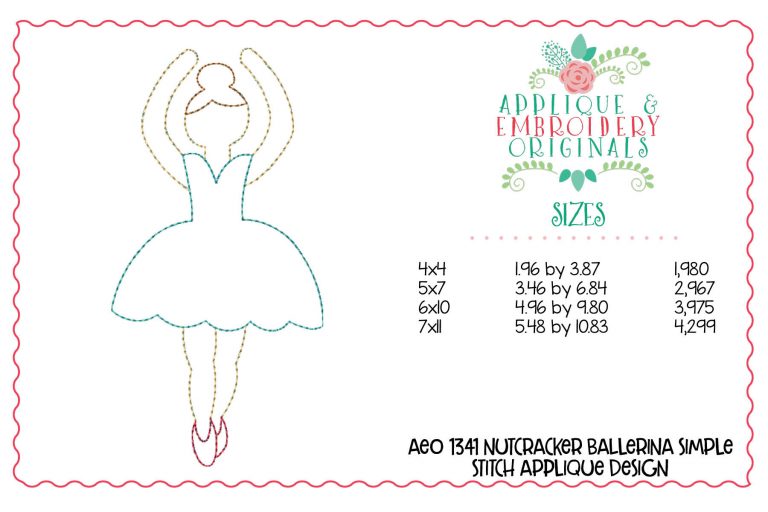 1341 Ballerina Nutcracker Simple Stitch Applique Design - Image 3