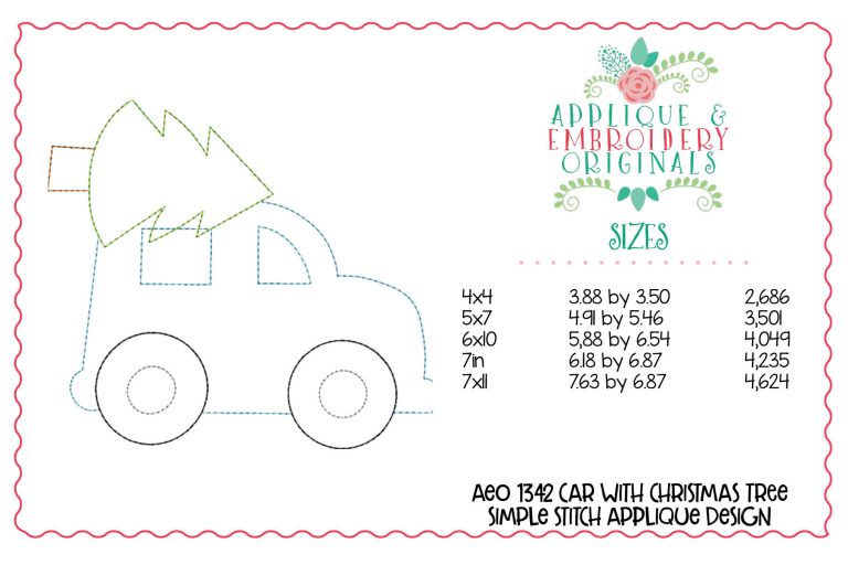1342 Car Christmas Tree Simple Stitch Applique Design - Image 3