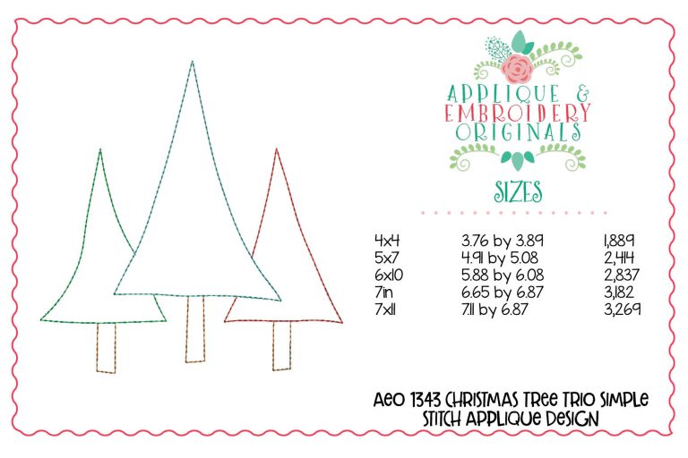 1343 Christmas Tree Trio Simple Stitch Applique Design - Image 3