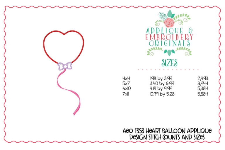 1353 Heart Balloon Applique Design - Image 3