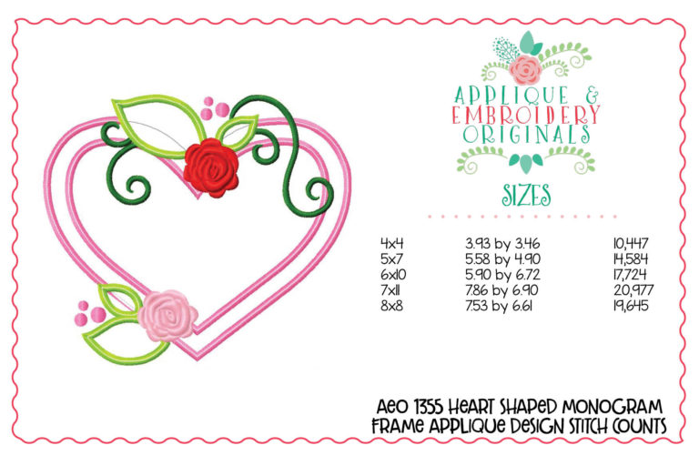 1355 Heart Shaped Monogram Frame Applique Design - Image 3