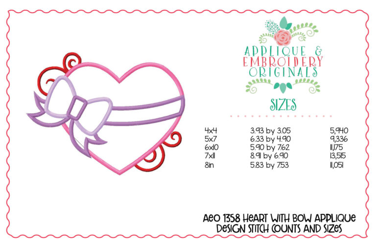 1358 Heart with Bow Applique Design - Image 3