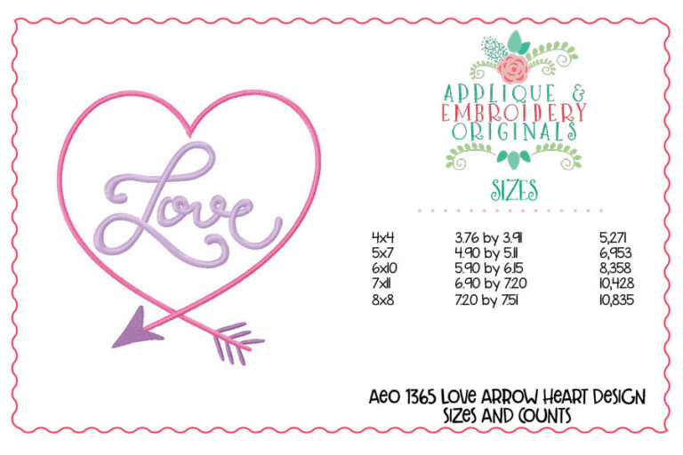 1365 Love Arrow Hearts Applique Design - Image 5