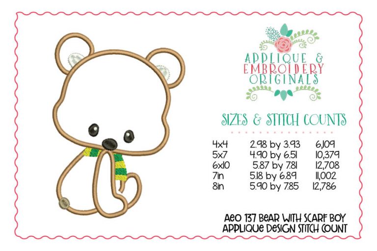 137 Bear with Scarf Boy Applique Design - Image 2