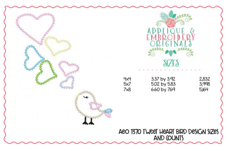 1370 Tweet Heart Bird Applique Design - Image 4