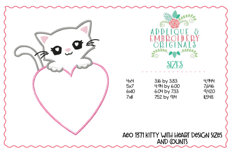 1371 Kitty with Heart Applique Design - Image 6