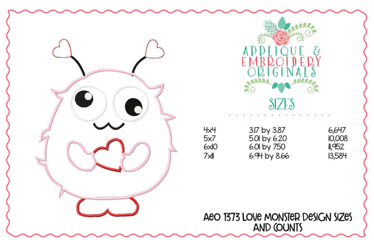 1373 Love Monster Applique Design - Image 3