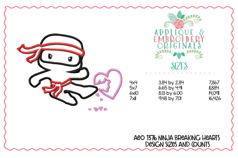1376 Ninja Breaking Hearts Applique Design - Image 4