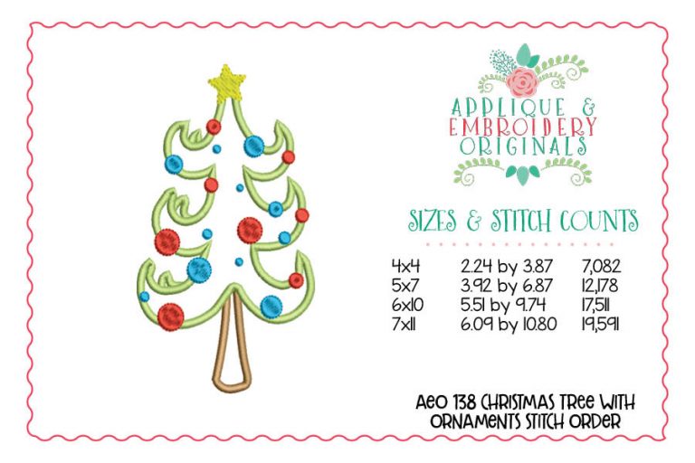 138 Christmas Tree with Ornaments Applique Design - Image 2