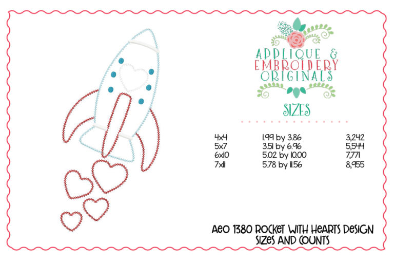 1380 Rocket with Hearts Applique Design - Image 5