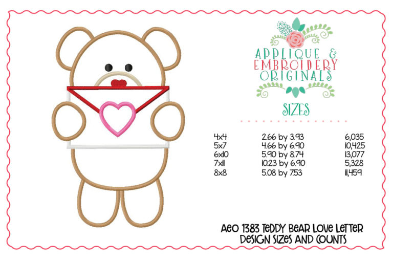 1383 Teddy Bear Love Letter Applique Design - Image 4