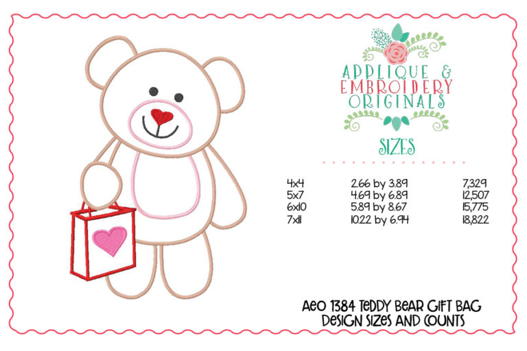 1384 Teddy Bear Gift Bag Applique Design - Image 3