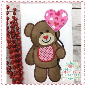 1385 Teddy Bear Heart Balloon Applique Design