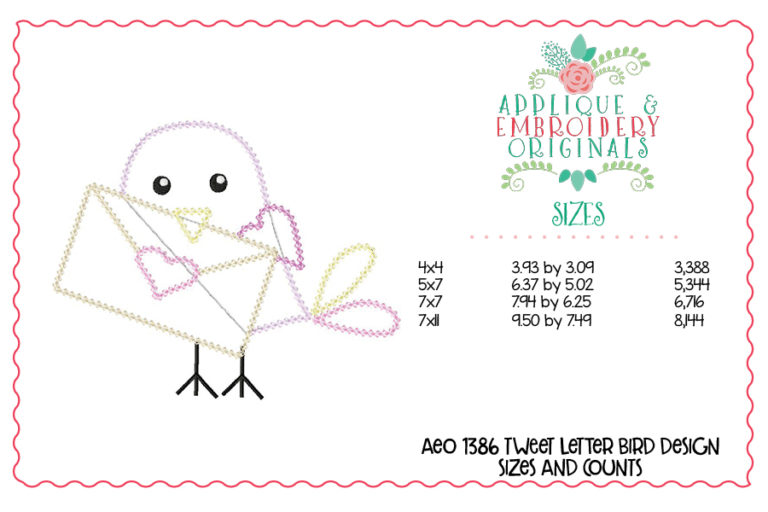 1386 Tweet Letter Bird Applique Design - Image 6