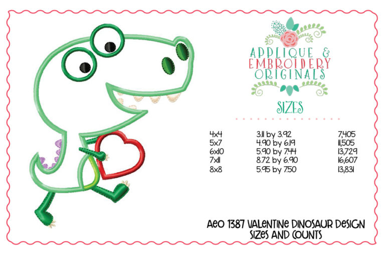 1386 Valentine Dinosaur Applique Design - Image 4