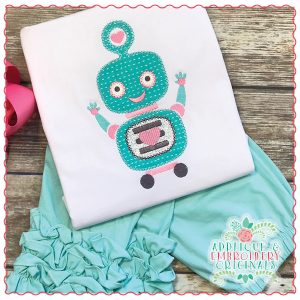 1388 Valentine's Day Robot Applique Design