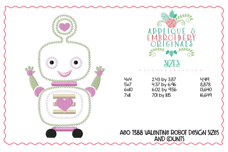 1388 Valentine's Day Robot Applique Design - Image 4