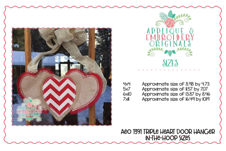 1391 Triple Heart Door Hanger In-The-Hoop Design - Image 3