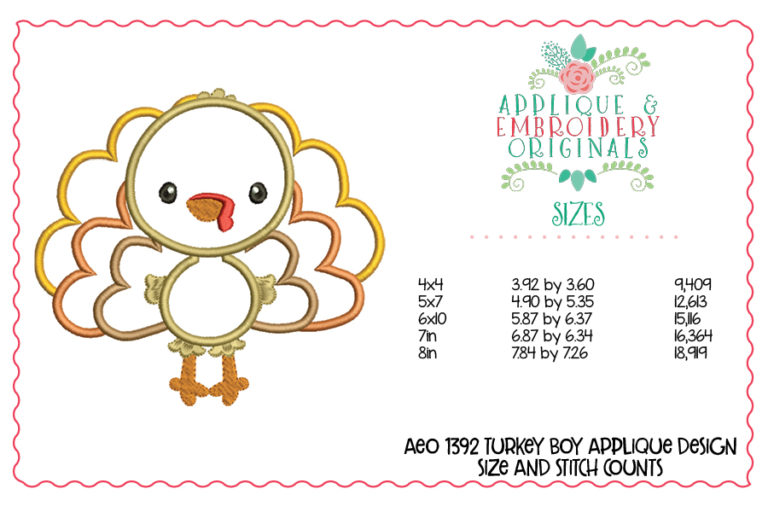 1392 Turkey Boy Applique Design - Image 3
