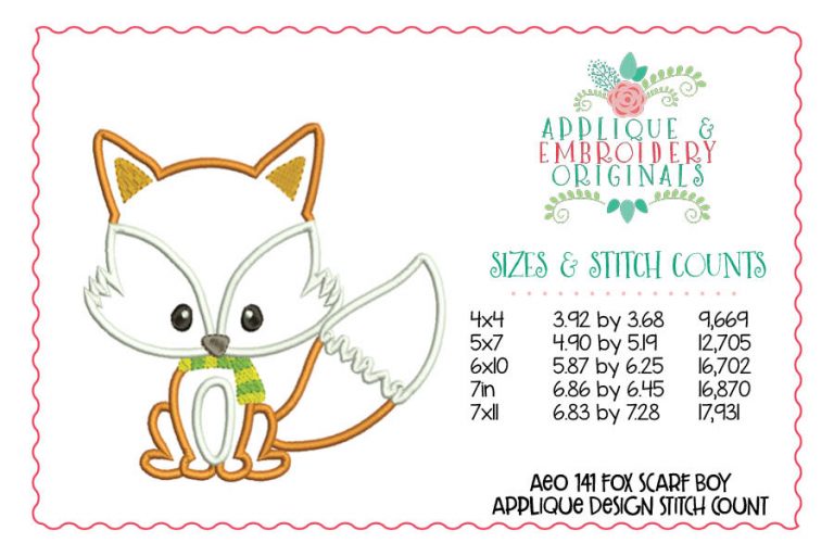 141 Fox Scarf Boy Applique Design - Image 2