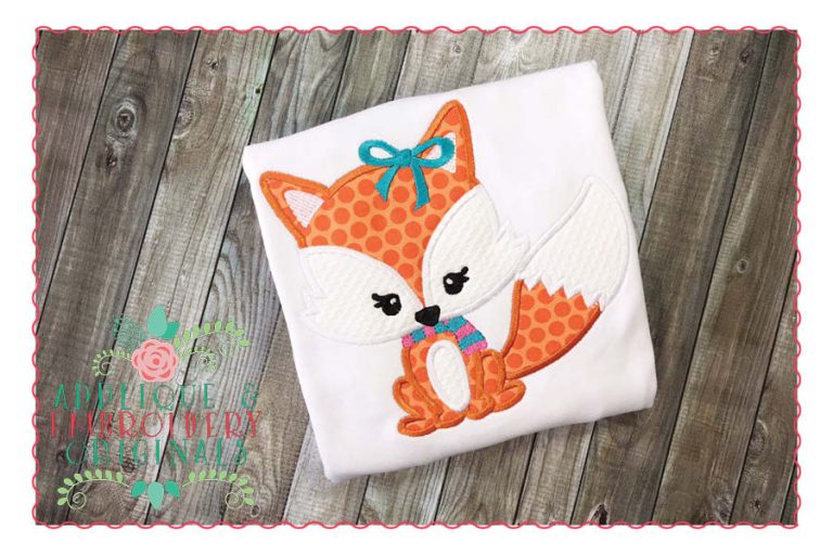 142 Fox Scarf Girl Bow Applique Design