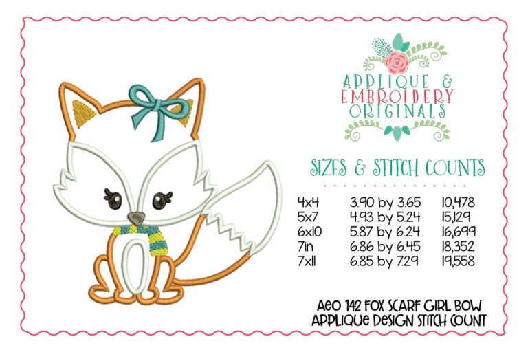 142 Fox Scarf Girl Bow Applique Design - Image 2