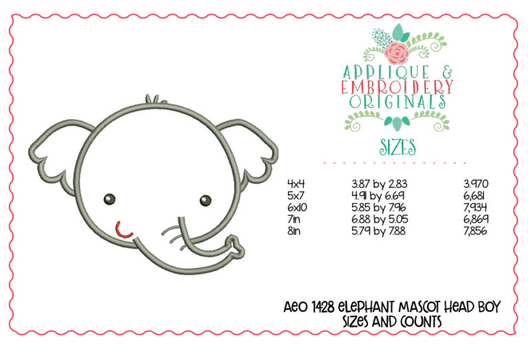 1428 Elephant Mascot Head Boy Applique Design - Image 3