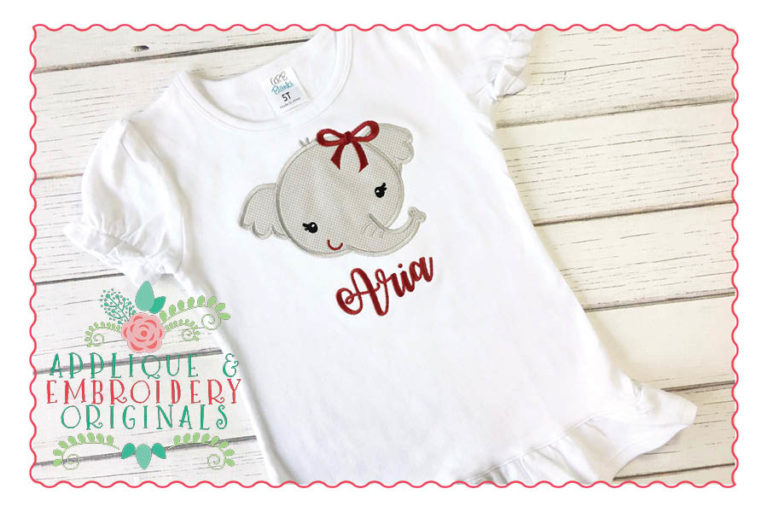 1429 Elephant Mascot Head Girl with Bow Applique Design - Image 3