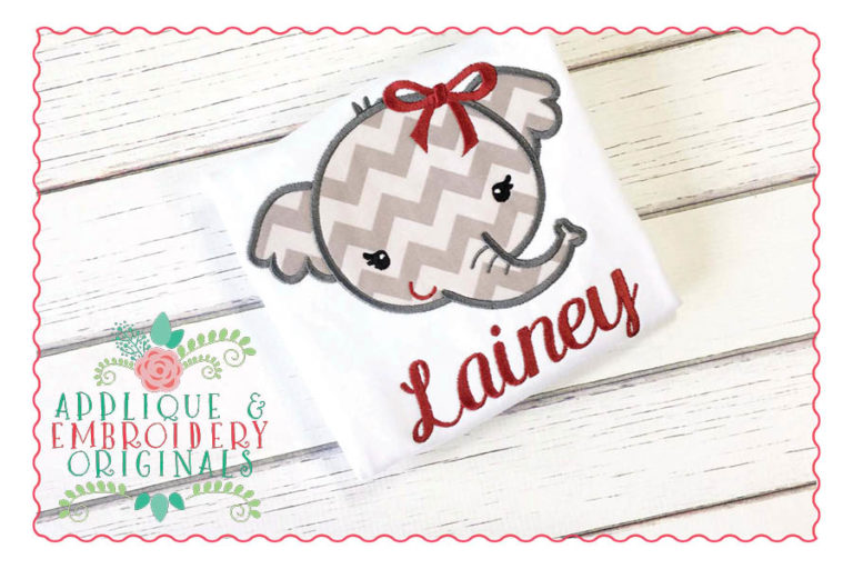 1429 Elephant Mascot Head Girl with Bow Applique Design - Image 2