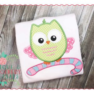 145 Owl Candy Cane Applique Design