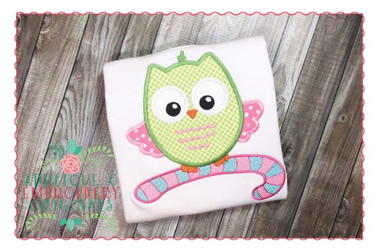 145 Owl Candy Cane Applique Design